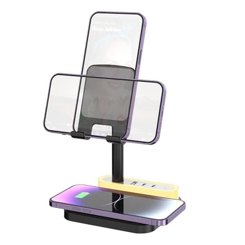 LICAEVEY Wireless Charger Stand, 15W Fast Wireless Charging Station with Night Light 1 USB 2 Type C Ports, for Home Bedroom Office Travel