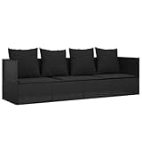 Tmriohed Black PE Rattan Outdoor Lounge Bed 79.9" Wide Adjustable Armrests Rectangular Sun Lounger for Patio Garden Poolside Sunbathing