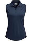MAGCOMSEN Workout Tank Tops Woman Sleeveless Golf Polo Shirt 1/4 Zip Collar UV Protection Quick Dry Tennis Tops Navy L
