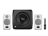 IK Multimedia iLoud Micro Monitor White & iLoud Sub Bundle with ARC X Calibration, 25Hz Bass Extension, Portable Bluetooth Reference Speaker System for Mixing, DJ & Production