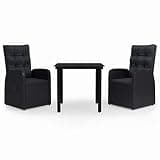 WEHUOSIF 3 Piece Garden Dining Set with Cushions, Black PE Rattan and Powder Coated Steel Frame, Adjustable Armrests and Reclining Seats for Outdoor Patio