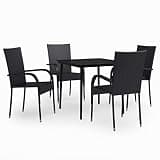 TUERYAFEK 5 Piece Black Patio Dining Set with Powder-Coated Steel Frame and PE Rattan Chairs