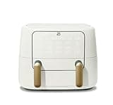 Drew Barrymore 9 Qt TriZone Dual Basket Air Fryer, EverGood Ceramic Nonstick Coating, White (White)