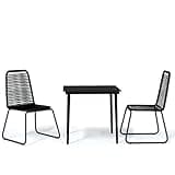 Kaorsrow 3 Piece Patio Dining Set, Outdoor Bistro Furniture with Square Glass Top Table and 2 PE Rattan Wicker Chairs, Black Garden Dining Set for Balcony, Backyard and Porch