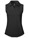 BGOWATU Sleeveless Golf Shirts for Women Collared V Neck Polo Dry Fit Tennis Tank Tops UPF 50+ Lightweight Black XL