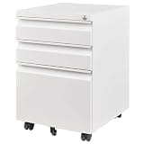 Kiwaou 3 Drawer Mobile File Cabinet with Lock, Metal Filing Cabinet for Home Office Organizer, Fully Assembled, White
