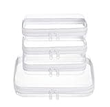 WELPIRT 4 pcs Clear Zipper Pouches,Hard Shell Zipper Case, Toiletry Bag for Travel, CLear Diaper Bag, Toiletry Pouch, Travel Organizer, Cosmetic Bag,Toy Storage Bins (M+3S)