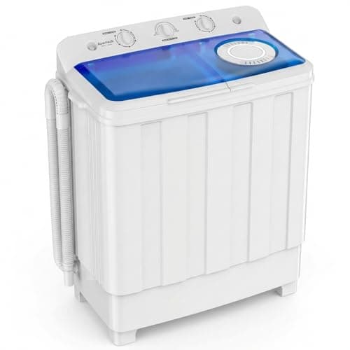 Portable Washing Machine, 28lbs Twin Tub Washer Mini Compact Laundry Machine with Drain Pump, Semi-automatic 18lbs Washer 10lbs Spinner Combo for Dorms, Apartments, RVs