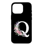 Monogram Initial White Letter Q, Pink Roses Purple Flowers Case for iPhone 16 Pro