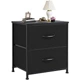 DUMOS Nightstand Small Dresser with 2 Fabric Drawers Side Tables Bedroom End Table Bedside Storage Furniture for 20 inch Tall Night Stand for Entryway, College Dorm, Classic Black