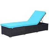 KGFHERENB Sun Lounger, Black and Blue PE Rattan Chaise Lounge Chair with Adjustable Backrest, Outdoor Patio Recliner with Thick Cushioned Seat for Garden, Poolside and Terrace, 76.8in Long