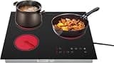 3 Burners Electric Ceramic Cooktop, 2600W 110V Radiant Electric Stove Top 9 Heating Levels Drop-in Ceramic Cooktop with Timer&Sensor Touch Control for Simmer Steam Slow Cook Fry