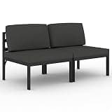 WDSAYREH Aluminum 2-Seater Patio Sofa with Cushions, Modular Outdoor Lounge Set in Anthracite, Lightweight and Sturdy Design for Comfortable Relaxation