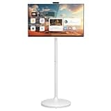 Cugima 32" 2K Smart Portable TV, Rolling TV on Wheels, Anti-Glare Touchscreen Monitor, Rechargeable Battery, Full Swivel Rotation, 20W Speakers, Snap-on Camera