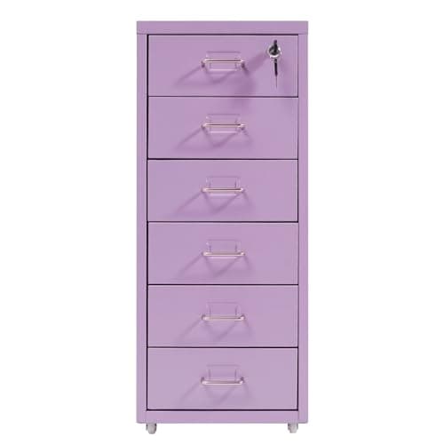 FLYHERO Mobile File Cabinet, Metal Filing Cabinet with 4 Wheels Vertical File Storage Cabinet Mobile Rolling Storage Cart Under Desk File Organizer Box for Books Literature (6 Drawers/Cream Purple)