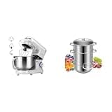 VIVOHOME Silver 660W 10 Speed 6 Quart Tilt-Head Stand Mixer and Stainless Steel Steam Juicer Extractor 11 Qt with Tempered Glass Lid and 2 Hose for Kitchen