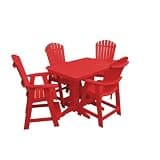 Keystone Amish Co. Poly Composite Thompson Adirondack 5-Piece Counter Height Dining Set with 4' Table, Bright Red