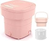 Mini Folding Washing Machine, Portable Washing Machine with Drain Basket, Split Type, 18L Large Capacity for Families, Camping, Bedrooms and Other Environments, Pink,2