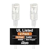 Tecmojo UL Listed Ultra-Slim Cat6a 15ft Ethernet Cable, 30AWG 100% Pure Copper, 10Gbps Network Cable for Router, Modem, Xbox, Laptop, Servers, 2-Pack, White