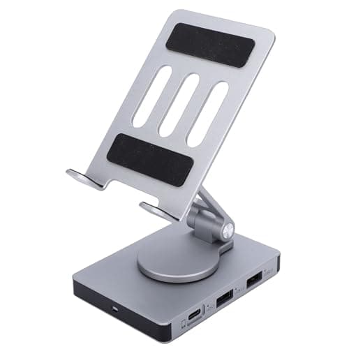 Heayzoki Tablet Docking Station, 8 in 1 Rotating Station Stand with Memory Card, 4K 60Hz 3.5mm Port 100W PD Fast Charge RJ45 USB 3.0 for Cellphone Tablet