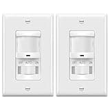 TOPGREENER In-Wall PIR Motion Sensor Light Switch, Single Pole Occupancy Sensor Switch, Motion Sensor Switch, Need Neutral Wire, Wall Plate Included, On/Off Override, 4A, 500W, TSOS5-W, White, 2 Pack