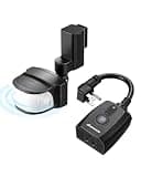 DEWENWILS Motion Sensor Outlet, Indoor Outdoor Motion Sensor Plug Outlet, Adjustable Sensing Angle,50FT Detection Range, 100FT Wireless Light Switch Transmitter, No Wiring, Long Time Delay