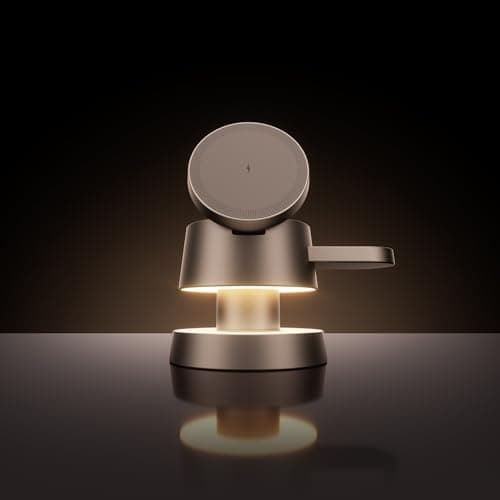 Kcuskl 4 in 1 Magnetic Wireless Charging Station,15W Fast Charging with Night Light for MagSafe Charger Stand,3 in 1 Wireless Charger for iPhone 17/16/15/14/13 Pro Max,Apple Watch & AirPods,Sand Gold