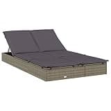 TUERYAFEK 2-Person Grey PE Rattan Steel Sunbed with Cushions, 79.1 in. Long Adjustable Backrest for Outdoor Poolside Lounging