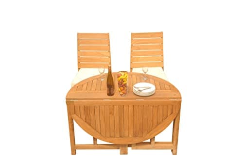 Grade-A Teak Wood 2 Seater 3 Pc Dining Set: 48" Round Butterfly Table and 2 Charleston Stacking Armless Chairs #21CL0903
