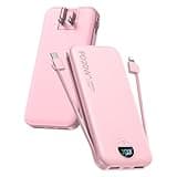 citicr Portable Charger, 10000mAh PD20W Fast Charging Power Bank with Built-in Cables & Wall Plug, External Battery with LED Display, Travel Battery Bank for iPhone, iPad, Samsung Fairy Pink