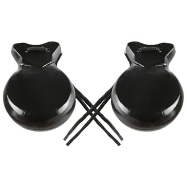 2 Pcs Black Spanish Castanets, Hardwood Flamenco Castanets, Wooden Percussion Instrument with Hand Rope, Crisp Sound Orff Instrument for Early Education, Rhythm Training, Stage Performance