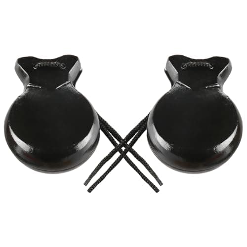 2 Pcs Black Spanish Castanets, Hardwood Flamenco Castanets, Wooden Percussion Instrument with Hand Rope, Crisp Sound Orff Instrument for Early Education, Rhythm Training, Stage Performance