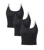 DAVID ARCHY Bamboo Rayon Cropped Tank Top Adjustable Spaghetti Strap Cami Cooling Base Layer for Sleep & Loungewear Black