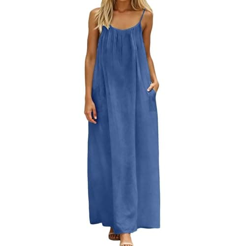 ZRBYWB Backless Cami Dress, Womens Summer Cami Lounge Dress Backless Solid Color Sleeveless House Dress with Back Tie XXL Z02-Blue