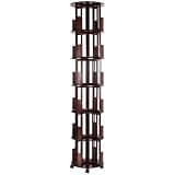 6 Tier Bamboo Round Revolving Vertical Book Shelf Vertical Rotate Turning Spiral Corner Organizer for Small Space Home Office Living Room