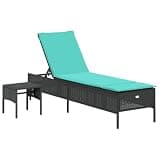 IBUQDDV Outdoor Sun Lounger with Table and Cushion, Black Poly Rattan Adjustable Backrest Patio Lounge Chair