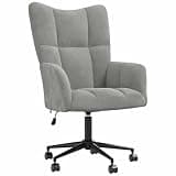 KTPRTOCK Light Gray Velvet Adjustable Height Swivel Chair with Castors, Modern Relaxing Living Room Chair with Thickly Padded Foam and Steel Frame