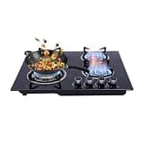 ChronosGear 23in Gas Countertop Cooktop with 4 Burners Stovetop, Dual Fuel Lpg Convertible Gas with Tempered Glass and Cast Iron Grates for Home and Restaurants (23 * 20 in)