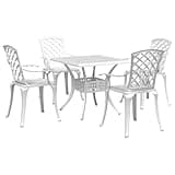 Kaorsrow 5 Piece Garden Dining Set, White Cast Aluminum Patio Furniture with Square Table and 4 Armrest Chairs, Durable Outdoor Dining Table Set for Balcony and Terrace