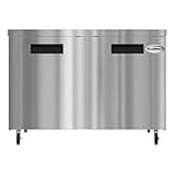 Pemberly Row 48" Two Door Commercial Undercounter Refrigerator, 11.9 cu. ft., Stainless Steel, Adjustable Shelves, Internal Lighting, Digital Temp Control, Locking Casters, ETL Listed