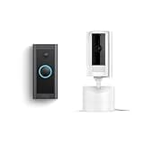 Ring Pan-Tilt Indoor Cam, White with Ring Video Doorbell Wired, Black