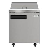 Pemberly Row 27" Commercial Salad & Sandwich Prep Table, 8 Cu. Ft. Capacity, Stainless Steel, Includes 8 GN Pans, Digital Temperature Control, Automatic Defrost, Freestanding, Kitchen Restaurant Use