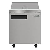 Pemberly Row 27" Commercial Salad & Sandwich Prep Table, 8 Cu. Ft. Capacity, Stainless Steel, Includes 8 GN Pans, Digital Temperature Control, Automatic Defrost, Freestanding, Kitchen Restaurant Use