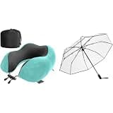 GORILLA GRIP Travel Pillow, Turquoise and Umbrella, One Size, Clear Bundle