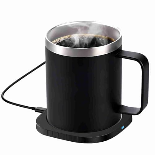 Fdit Wireless Charger 2 in 1 with 55C 131F Intelligent Constant Temperature 10.5oz Stainless Steel Cup and Lid for Desk Home Office (Black)