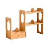 CFGH6FDF Desktop Adjustable Bookshelf Bamboo Organizer Display Shelf Countertop Platforms Freestanding Book Shelf