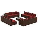 TUERYAFEK Modular Poly Rattan Patio Lounge Set with Cushions, Waterproof PE Rattan Outdoor Seating, Powder-Coated Steel Frame, Removable Fabric Cushions