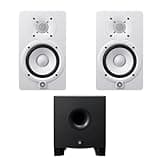 Yamaha HS5W Pair of 5-Inch Powered White Studio Monitors with HS8S 150W 8-Inch Powered Subwoofer Bundle — 22Hz-30kHz 2.1 System for Music Production, Mixing, Mastering, EDM, Hip-Hop, Film Scoring