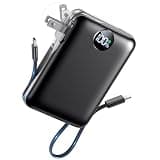AIFENG Portable Charger Power Bank 10000mAh, Built-in Cables & Wall Plug, 22.5W USB-C Fast Charging Battery Pack, 4 Outputs, LED Display, Mini Travel Essential for iPhone, iPad, Samsung, Obsidian