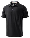 Obla Mens Golf Shirt Short Sleeve Dry Fit Moisture Wicking Performance Athletic Casual Work Collared Polo Shirts for Men (Black/Palm Leaves_L)